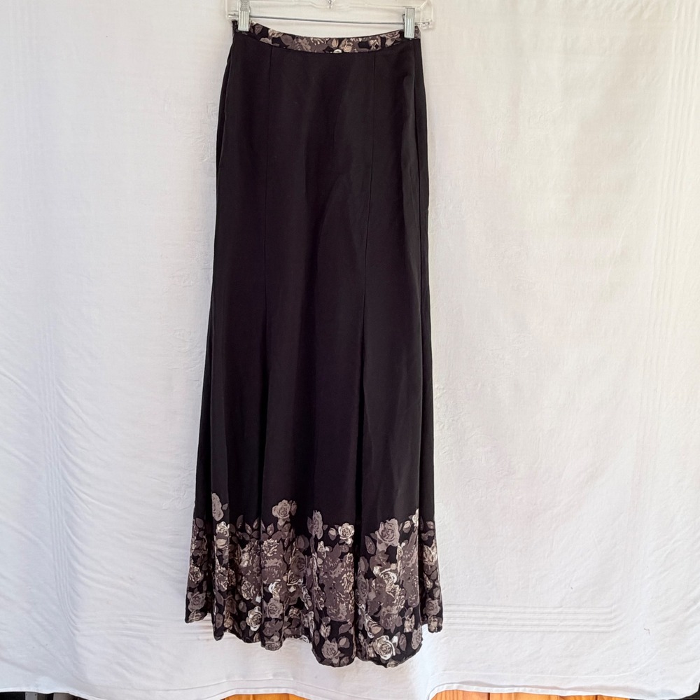 Free People Maxi Skirt Womens 0 Black Floral Rose High Slit Boho Grunge Cottage